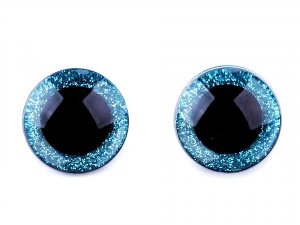 Augen mit Sicherung Ø 25 mm (2 Stück) Schwarz/Transparent mit Blauem Glitter Rand